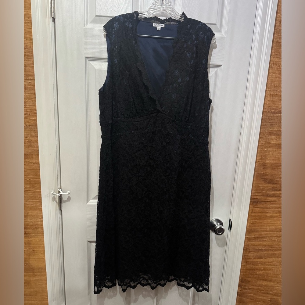 Black Lace over navy lining V-Neck Sleeveless Dress